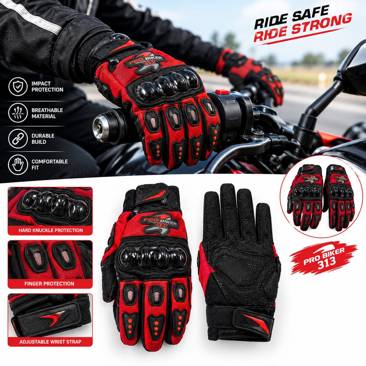 Pro Biker 313 High Protection Riding Gloves
